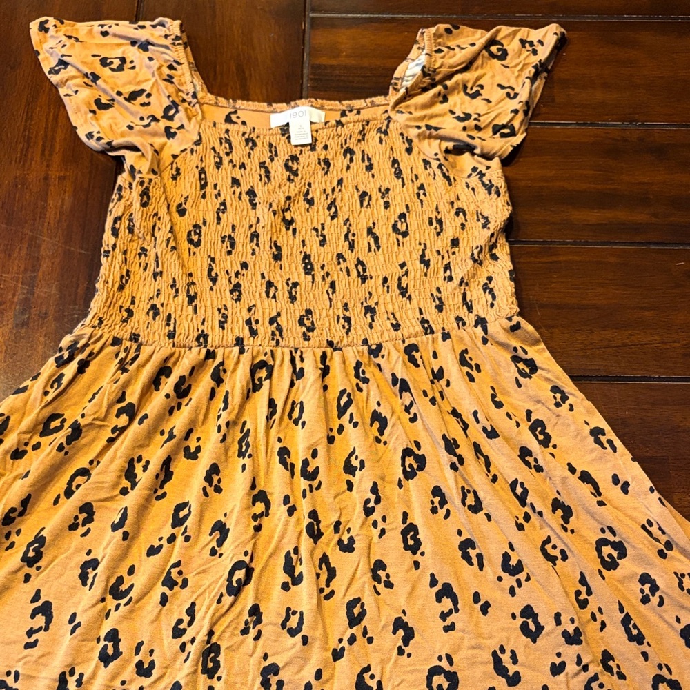 1901 Kids Dress in Tan and Black Leopard Print
